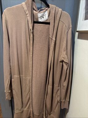 Life Is Good Taupe Hooded Open Cardigan